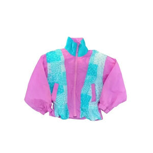 Vintage Casual Time Little Girl's Windbreaker Pink Blue White Patchwork S (4)